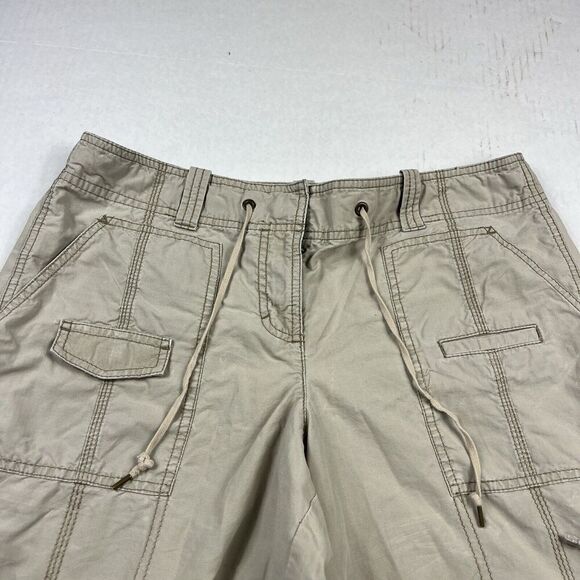LOFT Womens Cotton Utility Shorts Beige Summer Classic Tie Hem Zip Up Size 8 - Picture 3 of 10